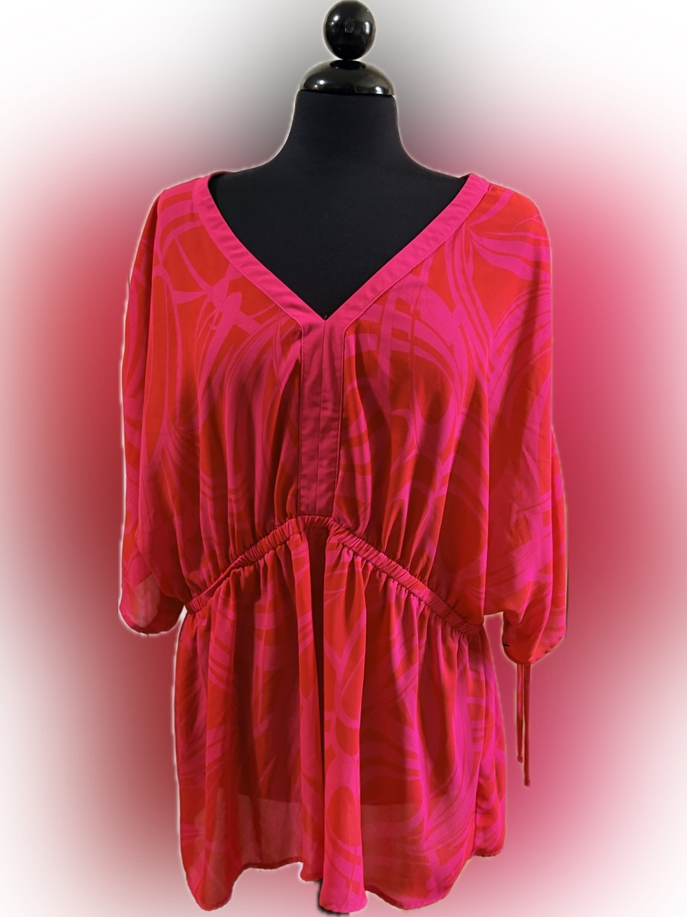 Pioneer Woman Vibrant Pink & Red V-Neck Flowing Top